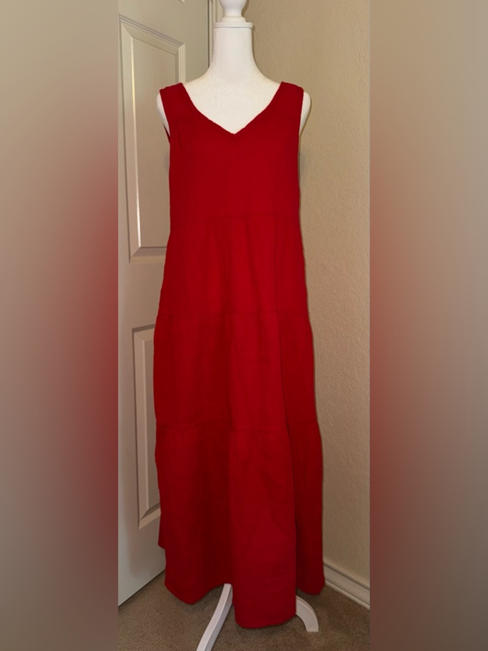 NWT Quince 100% Organic Cotton Gauze Tiered Maxi Dress in Wild Cherry Small